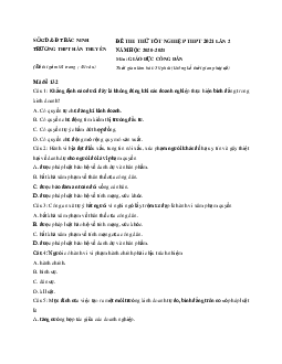Đề thi thử THPT Quốc gia 2021 môn GDCD trường Hàn Thuyên lần 2(có đáp án)