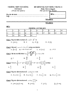 Đề kiểm tra Giải tích 12 chương 2 trường THPT Nho Quan A – Ninh Bình