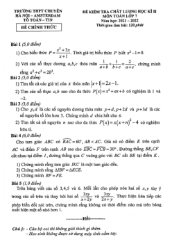 Đề học kì 2 Toán 7 năm 2021 – 2022 trường chuyên Hà Nội – Amsterdam