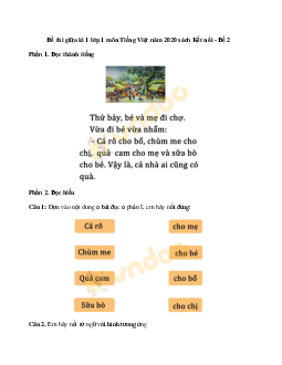 Đề thi giữa kì 1 lớp 1 môn Tiếng Việt năm 2020 sách Kết nối - Đề 2