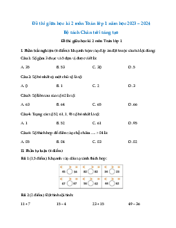 Đề thi giữa học kì 2 lớp 1 năm 2023 - 2024 | Toán 1 | Chân trời sáng tạo | đề 3