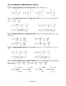 Câu hỏi trắc nghiệmToán 12  Bài 3: Phương trình đường thẳng trong không gian (có đáp án)