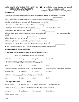 Đề thi thử học sinh giỏi Tiếng Anh 8 cấp Thành Phố 2018-2018 có đáp án