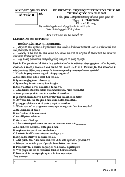 Đề thi chọn đội tuyển dự thi Học sinh giỏi quốc gia THPT năm 2021 môn Tiếng Anh tỉnh Quảng Bình