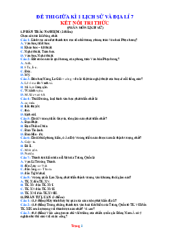 Đề thi giữa HK1 môn Lịch sử & Địa lí 7 sách KTTT (có đáp án)