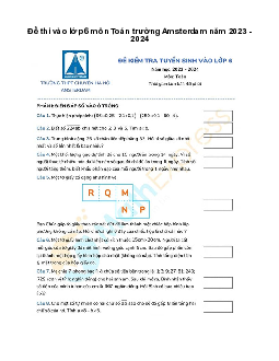 Đề thi vào lớp 6 môn Toán trường Amsterdam năm 2023 - 2024
