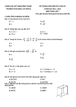 Bộ đề tham khảo cuối kỳ 1 Toán 7 năm 2023 – 2024 phòng GD&ĐT Bình Thạnh – TP HCM