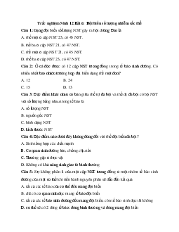 Trắc nghiệm Sinh học 12 bài Đột biến số lượng nhiễm sắc thể