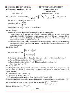 Đề thi thử vào 10 môn Toán năm 2020 – 2021 trường THCS Khương Thượng – Hà Nội
