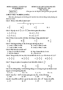 Đề học kì 1 Toán 7 năm 2023 – 2024 phòng GD&ĐT Bình Lục – Hà Nam