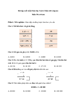 Bài tập cuối tuần Toán lớp 3 Chân trời sáng tạo - Tuần 30