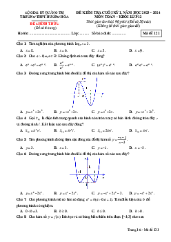 Đề cuối học kỳ 1 Toán 12 năm 2023 – 2024 trường THPT Hướng Hóa – Quảng Trị