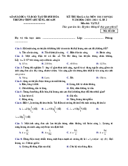Đề thi thử THPT Quốc gia 2021 môn Vật Lí trường chuyên Lam Sơn, Thanh Hóa lần 2 (có đáp án)