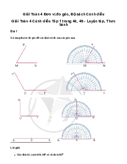 Giải Toán lớp 4 Bài 20: Đơn vị đo góc. Độ | Cánh diều