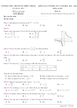 Đề cuối học kỳ 1 Toán 12 năm 2022 – 2023 trường chuyên Lê Hồng Phong – TP HCM