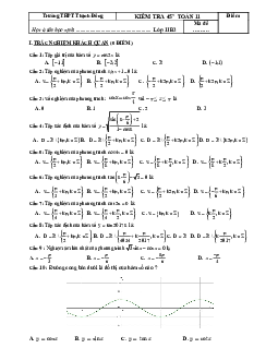 Đề kiểm tra Đại số và Giải tích 11 chương 1 (Lượng giác) trường THPT Thạnh Đông – Kiên Giang