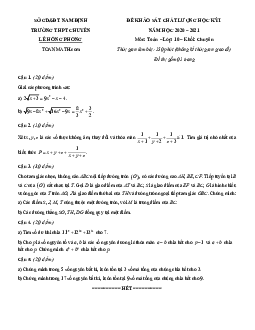 Đề thi HK1 Toán 10 chuyên năm 2020 – 2021 trường chuyên Lê Hồng Phong – Nam Định