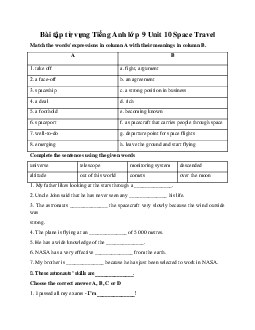 Bài tập từ vựng Tiếng Anh lớp 9 Unit 10 Space Travel