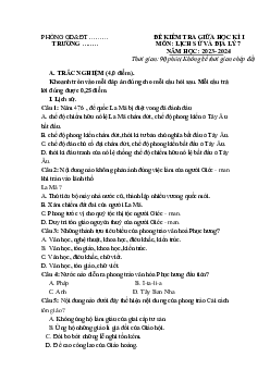 Đề thi giữa học kì 1 lớp 7 môn Lịch sử và Địa lí | Đề 4 | Chân trời sáng tạo