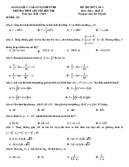 Đề thi thử Toán THPT Quốc gia 2019 lần 1 trường THPT chuyên Bến Tre