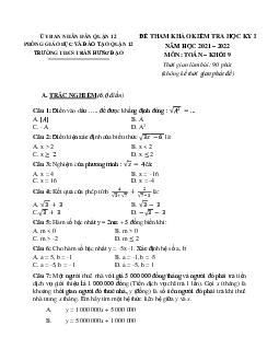 Đề tham khảo thi HK1 Toán 9 năm 2021 – 2022 trường Trần Hưng Đạo – TP HCM
