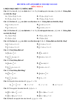 Đề cương ôn tập toán 12 giữa hk2 năm 2022-2023 theo từng mức độ