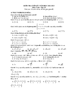 Đề thi HK1 Toán 10 năm 2022-2023 (có đáp án)-Đề 8
