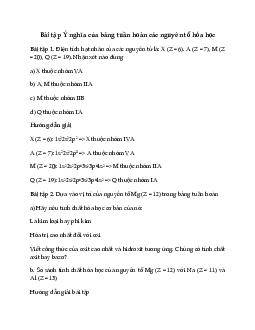 Bài tập Hóa 10 bài 10: Ý nghĩa của bảng tuần hoàn các nguyên tố hóa học