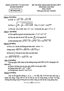 Đề học sinh giỏi huyện Toán 9 năm 2022 – 2023 phòng GD&ĐT Nam Đàn – Nghệ An
