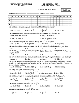 Đề kiểm tra 1 tiết Giải tích 12 chương 2 trường THPT Nguyễn Trãi – Bà Rịa – Vũng Tàu