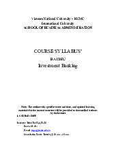Giáo trình học phần Investment Banking | Trường Đại học Quốc tế, Đại học Quốc gia Thành phố Hồ Chí Minh