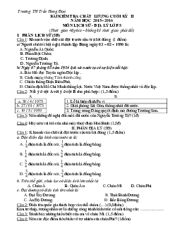 Đề thi học kì 2 môn Lịch sử - Địa lý lớp 5 trường tiểu học Trần Hưng Đạo, Đắk Lắk năm 2015 - 2016