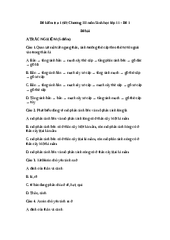 Bộ đề kiểm tra 1 tiết Chương III môn Sinh học lớp 11| Kết nối tri thức