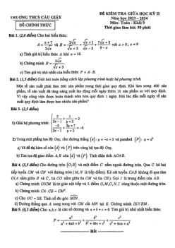 Đề thi giữa học kỳ 2 Toán 9 năm 2023 – 2024 trường THCS Cầu Giấy – Hà Nội