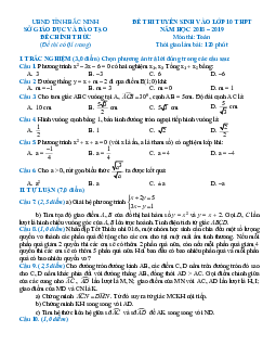 Đề Toán tuyển sinh lớp 10 THPT 2018 – 2019 sở GD và ĐT Bắc Ninh