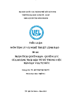 Phân tích quyên hạn-quyền lực của hoàng thái hậu từ dũ trong việc răn dạy vua tự đức