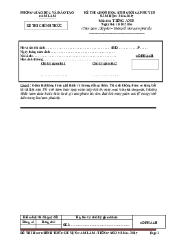 Đề thi chọn học sinh giỏi cấp huyện Cam Lâm năm học 2016-2017 môn thi Tiếng Anh