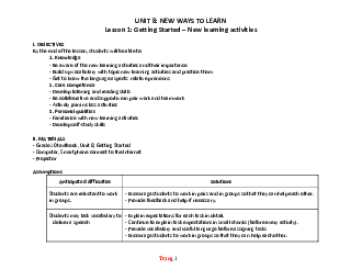Giáo án Tiếng Anh 10 global unit 8 New ways to learn