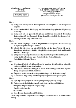 Đề thi học sinh giỏi lớp 11 THPT tỉnh Hà Tĩnh năm học 2012 - 2013 môn Sinh học| Kết nối tri thức