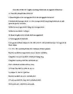 Giải Hóa 10 Bài 10: Ý nghĩa của bảng tuần hoàn các nguyên tố hóa học