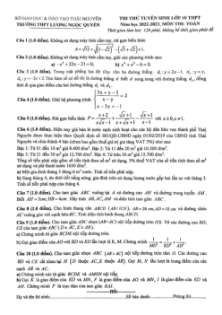 Đề thi thử Toán vào lớp 10 năm 2022 – 2023 trường Lương Ngọc Quyến – Thái Nguyên