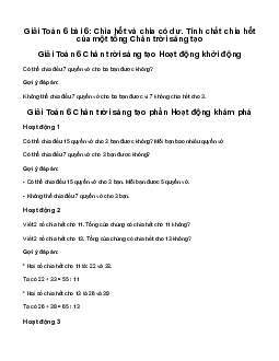 Giải Toán 6 Bài 6: Chia hết và chia có dư. Tính chất chia hết của một tổng sách Chân Trời Sáng Tạo