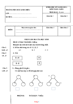 Đề kiểm tra học cuối học kì 1 toán 1 sách ctst trường th linh chiểu 2020-2021 có đáp án