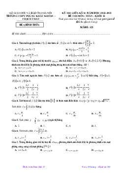 Đề giữa kỳ 2 Toán 12 năm 2022 – 2023 trường THPT Phùng Khắc Khoan – Hà Nội