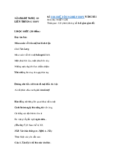 Đề thi thử THPT Quốc gia 2021 môn Ngữ Văn Liên trường Nghệ An (có đáp án)