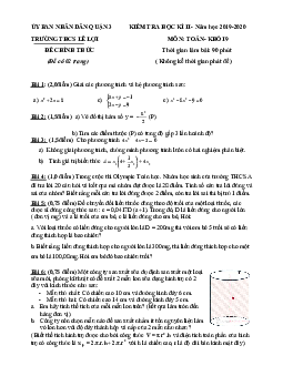Đề thi HK2 Toán 9 năm 2019 – 2020 trường THCS Lê Lợi – TP HCM