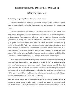 Đề thi học kì 2 lớp 12 môn Tiếng Anh trường THPT Lê Duẩn năm học 2018 - 2019