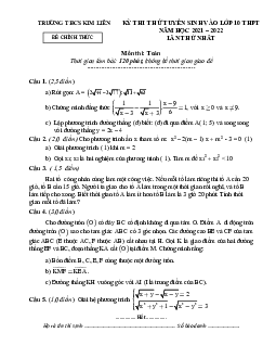 Đề thi thử Toán vào 10 năm 2021 – 2022 lần 1 trường THCS Kim Liên – Nghệ An