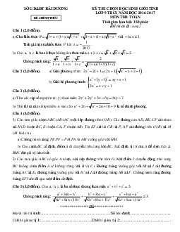 Đề thi chọn học sinh giỏi tỉnh Toán 9 THCS năm học 2016-2017 sở GD và ĐT Hải Dương