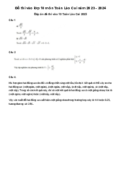 Đề thi vào 10 môn Toán năm 2023 - 2024 sở GD&ĐT Lào Cai